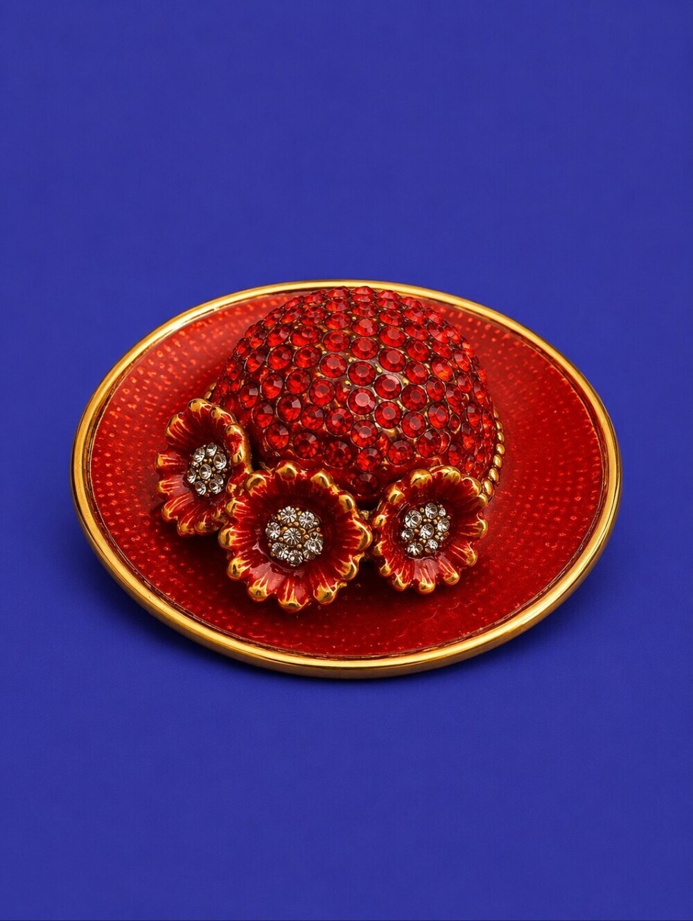 3/$30 Vintage Red Hat Enamel Crystal Trinket Box